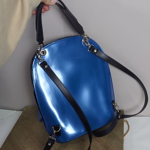 NWT Beijo shiny patent leather" backpack blue and black - Picture 6 of 8
